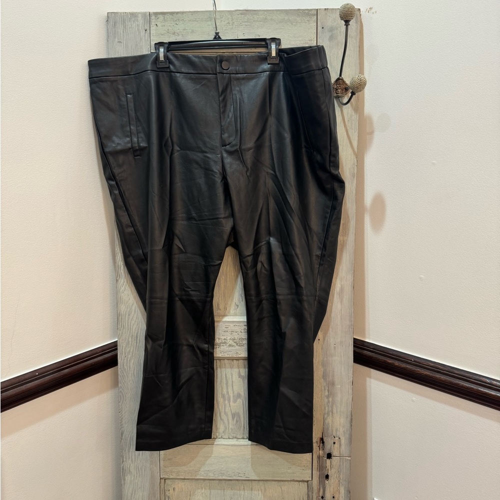 Eloquii Pants Womens 22G Black Faux Leather Strait Trouser High Waisted